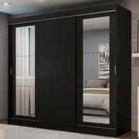 Guarda-Roupa Casal Madesa Kansas 3 Portas de Correr com Espelhos 3 Gavetas - Preto