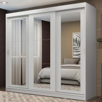 Guarda-Roupa Casal Madesa Kansas 3 Portas de Correr de Espelho 3 Gavetas - Branco