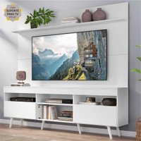 Rack c/ Painel e Suporte TV 65" Madri Multimóveis Pés Retrô e Prateleira Branco