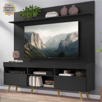 Rack c/ Painel e Suporte TV 65" Madri Multimóveis Pés Retrô e Prateleira Preto/Natural