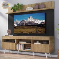 Rack com Painel e Suporte TV 65" Madri Multimóveis Rustic/Preto com Prateleira e Pés Retrô Branco