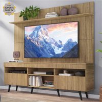 Rack com Painel e Suporte TV 65" Madri Multimóveis Rustic com Prateleira e Pés Retrô Preto