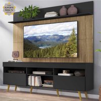 Rack com Painel e Suporte TV 65" Madri Multimóveis Preto/Rustic com Prateleira e Pés Retrô Natural