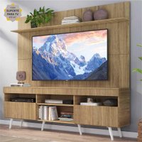 Rack com Painel e Suporte TV 65" Madri Multimóveis Rustic com Prateleira e Pés Retrô Branco
