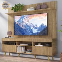 Rack com Painel e Suporte TV 65" Madri Multimóveis Rustic com Prateleira e Pés Retrô Natural