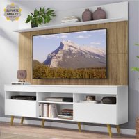 Rack com Painel e Suporte TV 65" Madri Multimóveis Branco/Rustic com Prateleira e Pés Retrô Natural
