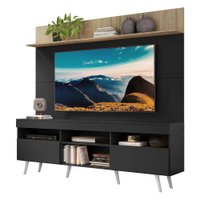Rack com Painel e Suporte TV 65" Madri Multimóveis Preto/Rustic com Prateleira e Pés Retrô Branco 3