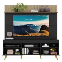 Rack com Painel e Suporte TV 65" Madri Multimóveis Preto/Rustic com Prateleira e Pés Retrô Natural 2