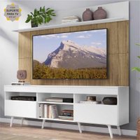 Rack com Painel e Suporte TV 65" Madri Multimóveis Branco/Rustic com Prateleira e Pés Retrô Branco