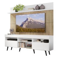 Rack com Painel e Suporte TV 65" Madri Multimóveis Branco/Rustic com Prateleira e Pés Retrô Preto 4