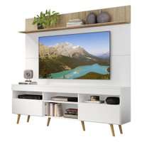 Rack com Painel e Suporte TV 65" Madri Multimóveis Branco/Rustic com Prateleira e Pés Retrô Natural 5
