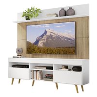 Rack com Painel TV 65" Madri Multimóveis Branco/Rustic com Prateleira e Pés Retrô Natural 11