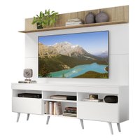 Rack com Painel e Suporte TV 65" Madri Multimóveis Branco/Rustic com Prateleira e Pés Retrô Branco 6