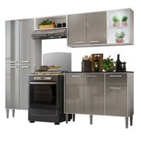 Cozinha Completa Compacta c/ 2 Leds, Armário e Balcão c/ Tampo 4 pçs Xangai Multimóveis Bca/Lca Fumê