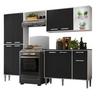 Cozinha Completa Compacta c/ 2 Leds, Armário e Balcão c/ Tampo 4 pçs Xangai Multimóveis Branca/Preta