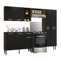 Cozinha Completa Compacta c/ 3 Leds, Armário e Balcão c/ Tampo 3 pç Pequim Multimóveis Madeirado/Pto