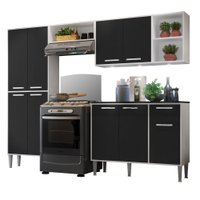 Cozinha Completa Compacta c/ 3 Leds, Armário e Balcão c/ Tampo 4 pçs Xangai Multimóveis Branca/Preta