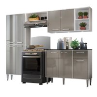 Cozinha Completa Compacta c/ 3 Leds, Armário e Balcão c/ Tampo 4 pçs Xangai Multimóveis Bca/Lca Fumê