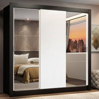 Guarda-Roupa Casal Madesa Lyon 3 Portas de Correr com Espelhos 2 Gavetas - Preto/Branco