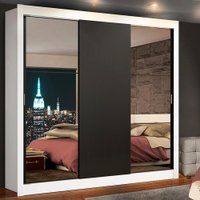 Guarda-Roupa Casal Madesa Lyon 3 Portas de Correr com Espelhos 2 Gavetas - Branco/Preto