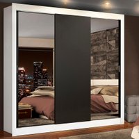 Guarda-Roupa Casal Madesa Lyon Plus 3 Portas de Correr com Espelhos 4 Gavetas - Branco/Preto