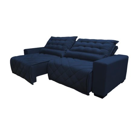 Sofá 2,62m Retrátil e Reclinável com Molas Cama inBox Plus Tecido Suede Velusoft Azul