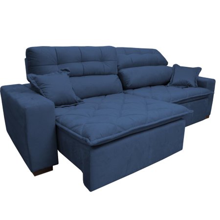 Sofá 2,82m Retrátil e Reclinável com Molas Cama inBox Confort Tecido Suede Velusoft Azul