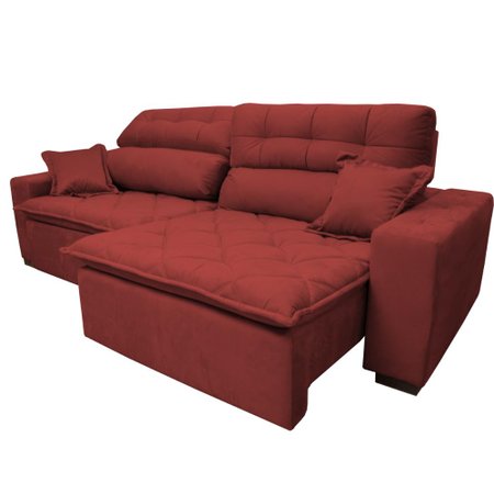 Sofá 2,72m Retrátil e Reclinável com Molas Cama inBox Confort Tecido Suede Velusoft Vermelho