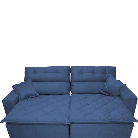 Sofá 2,92m Retrátil e Reclinável com Molas Cama inBox Confort Tecido Suede Velusoft Azul