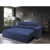 Sofá 2,82m Retrátil e Reclinável com Molas Cama inBox Top Tecido Suede Velusoft Azul
