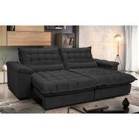Sofá Retrátil e Reclinável 2,12m com Molas Ensacadas Cama inBox Aconchego Tecido Suede Preto