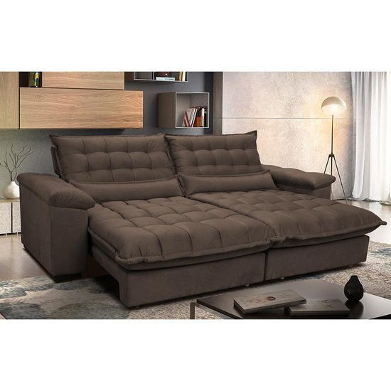 Sofá Retrátil e Reclinável 2,32m com Molas Ensacadas Cama inBox Aconchego Tecido Suede Café