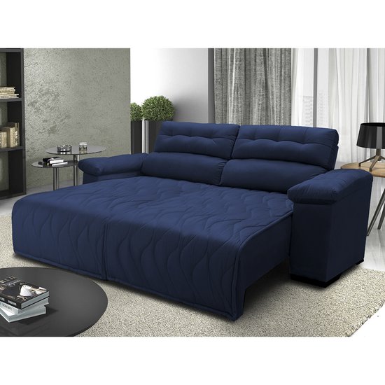 Sofá 2,12m Retrátil e Reclinável com Molas Cama inBox Top Tecido Suede Velusoft Azul