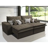 Sofá Retrátil e Reclinável 3,12m com Molas Ensacadas Cama Inbox Supreme Tecido Suede Velusoft Café