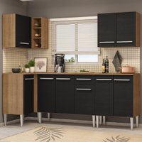 Cozinha Completa de Canto Madesa Emilly Open com Armário e Balcão - Preto/Rustic