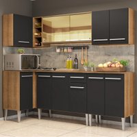 Cozinha Completa de Canto Madesa Emilly Play com Balcão e Armário Vidro Reflex - Preto/Rustic