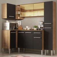 Cozinha Completa de Canto Madesa Emilly River com Balcão e Armário Vidro Reflex - Preto/Rustic