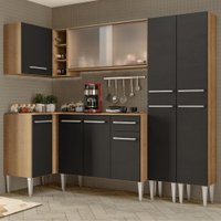 Cozinha Completa de Canto Madesa Emilly Self com Balcão, Armário Vidro Miniboreal e Paneleiro - Preto/Rustic
