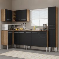 Cozinha Completa de Canto Madesa Emilly Water com Armário, Balcão e Paneleiro - Preto/Rustic