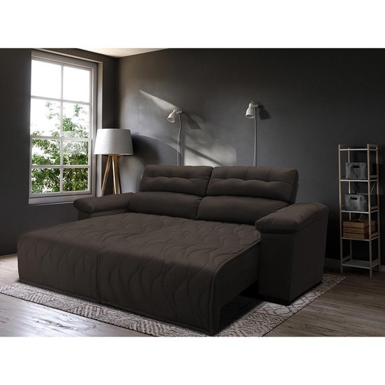 Sofá 2,42m Retrátil e Reclinável com Molas Cama inBox Top Tecido Suede Velusoft