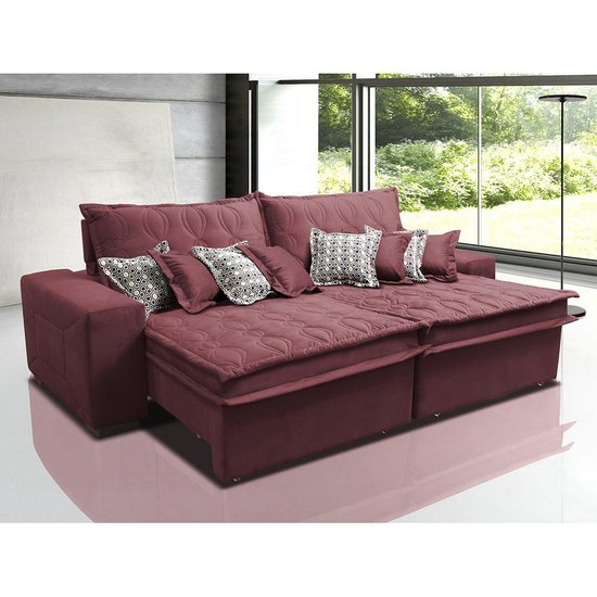 Sofá Cama Inbox Supreme Retrátil e Reclinável 2,72m com Molas Ensacadas  Tecido Suede Velusoft