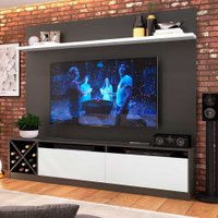 Painel Home TV 60 Polegadas Em MDP 2 Portas 5 Prateleiras Quiditá - Grafite com Branco