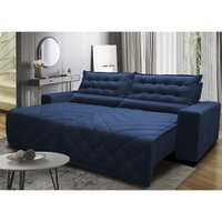 Sofá 2,52m Retrátil e Reclinável com Molas Cama inBox Plus Tecido Suede Velusoft Azul