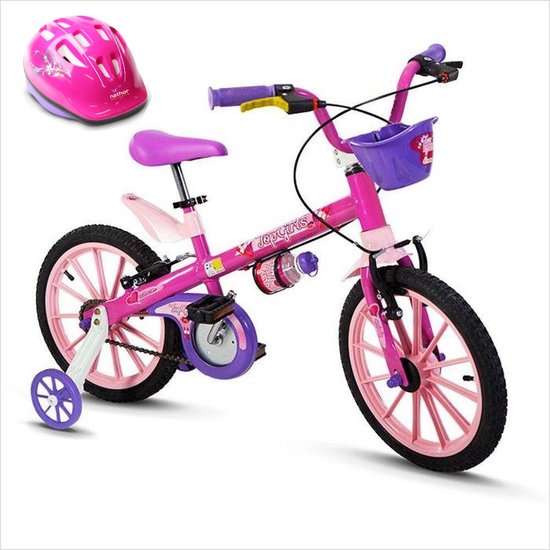 Bicicleta Feminina Nathor  com Capacete Rosa Top Girls Aro 16