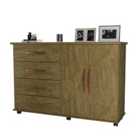 Cômoda 4 Gavetas e Porta Pés Rodízios Bali - Amendoa Wood - Móveis Primus