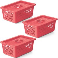 Kit 3 Caixas Cesto Organizador M com Tampa Empilhável 31x22cm Coral