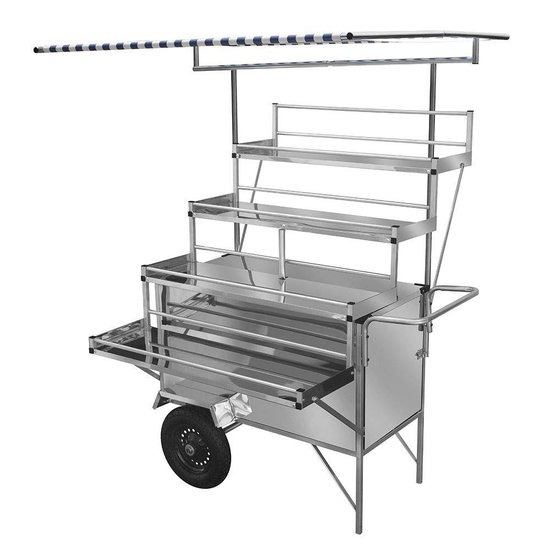 Carrinho Expositor Cefaz Inox Rodas Pneumáticas e Toldo LEX26P/T
