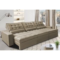 Sofá Retrátil e Reclinável 4,12m com Molas Ensacadas Cama Inbox Gold Tecido Suede Velusoft Azul