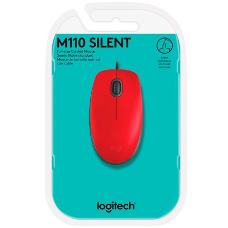 Mouse Logitech M110 Silent USB, 1000 DPI, Vermelho