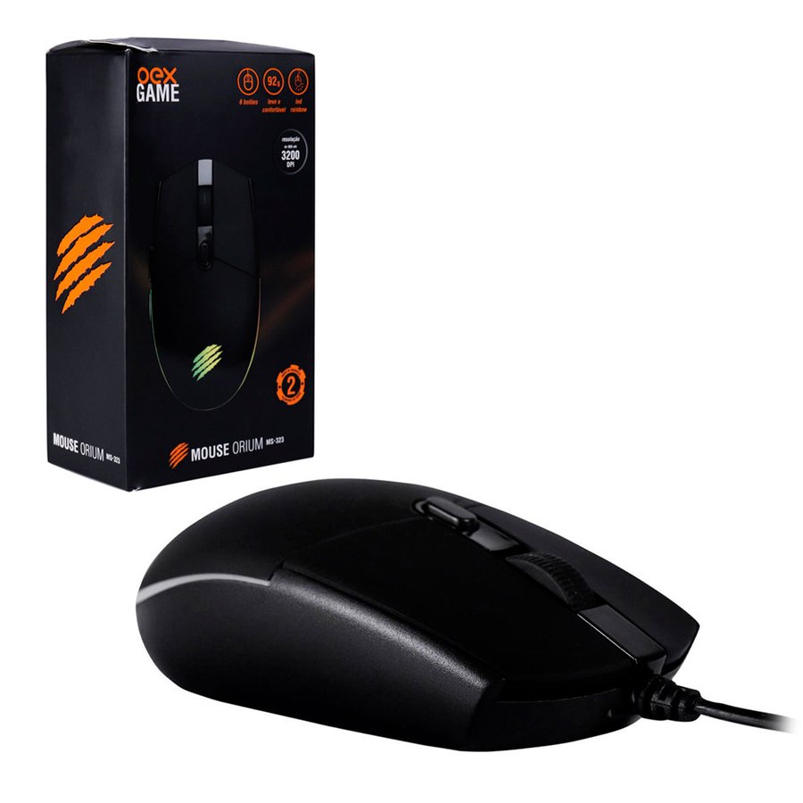 Mouse Gamer OEX Orium MS323, USB, 3200 DPI, LED Rainbow, 6 Botões